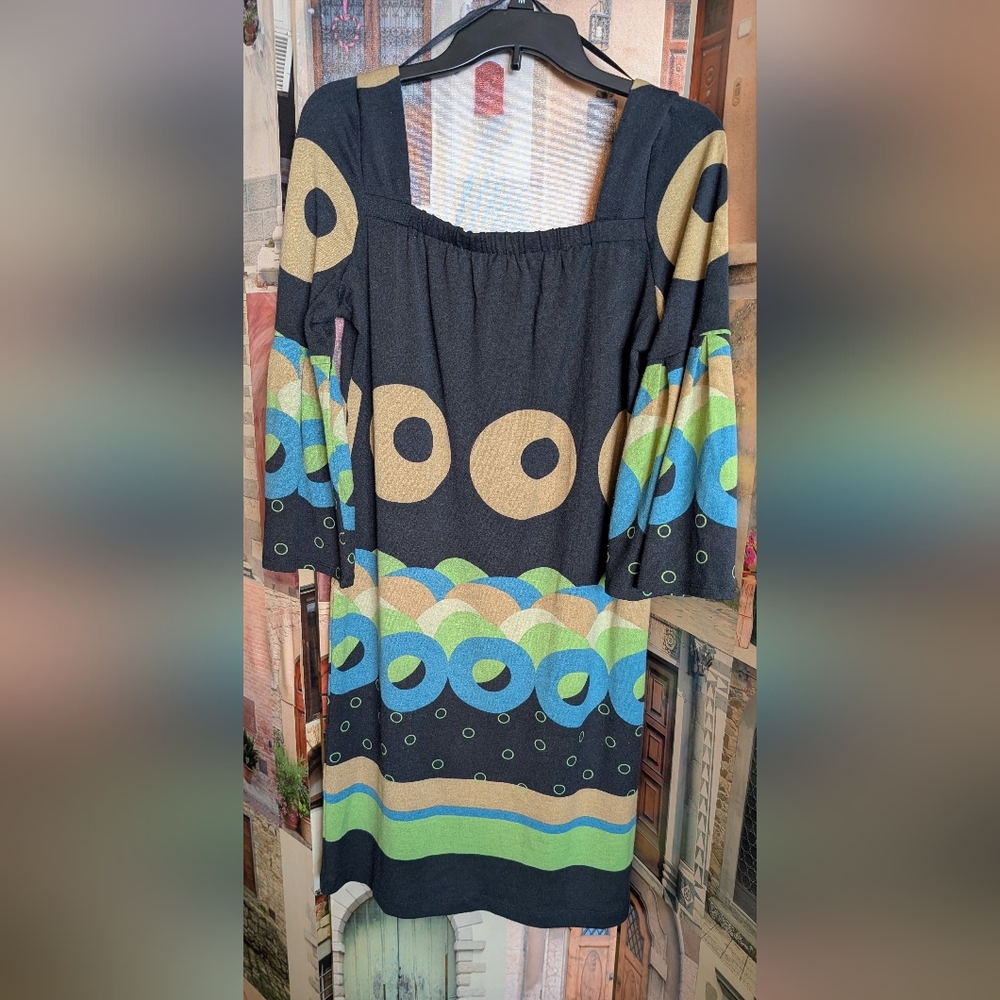 Jonathan Martin Black and Blue Patterned Midi Dress NWOT